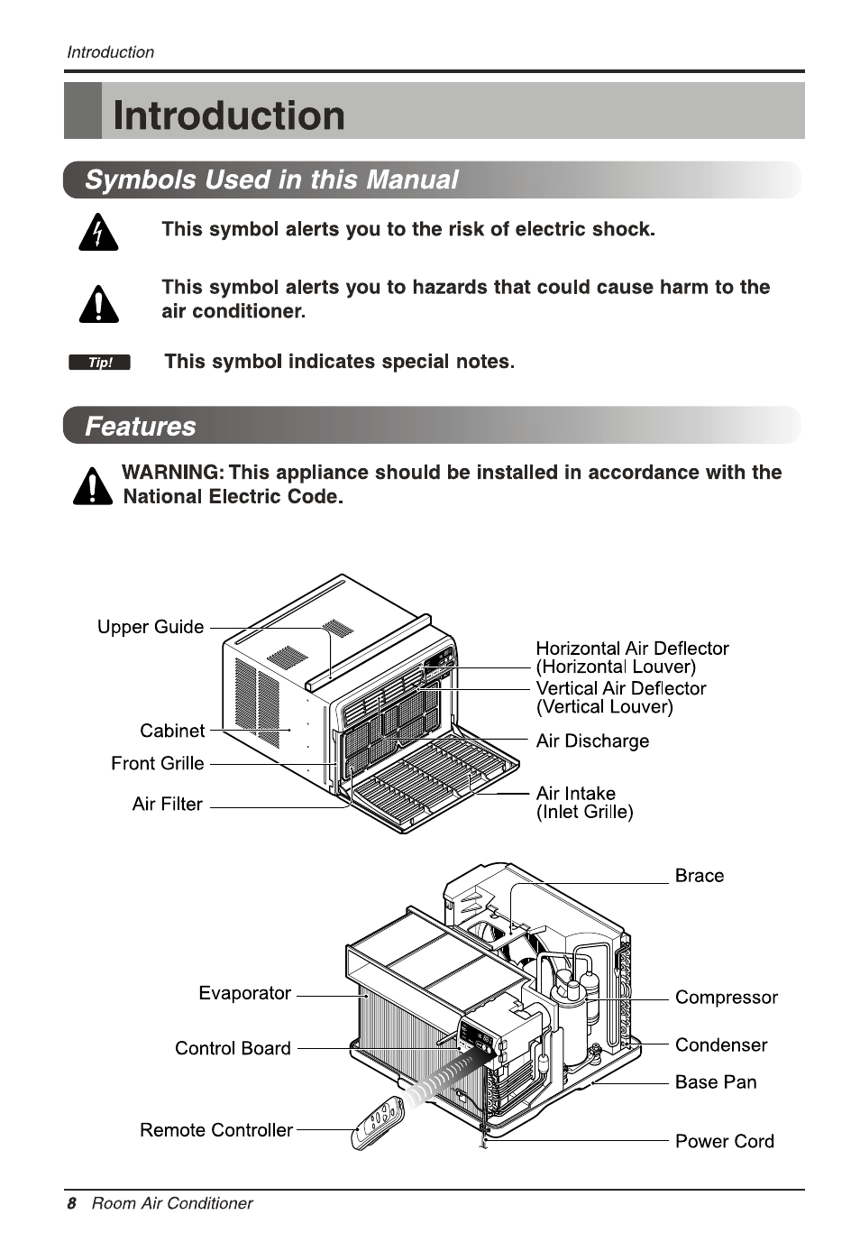 B introduction, Introduction, Symbols used in this manual | Features | LG L1810ER User Manual | Page 8 / 52