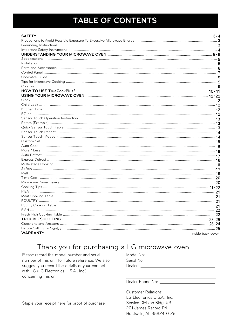 LG LSRM2010ST User Manual | Page 2 / 27