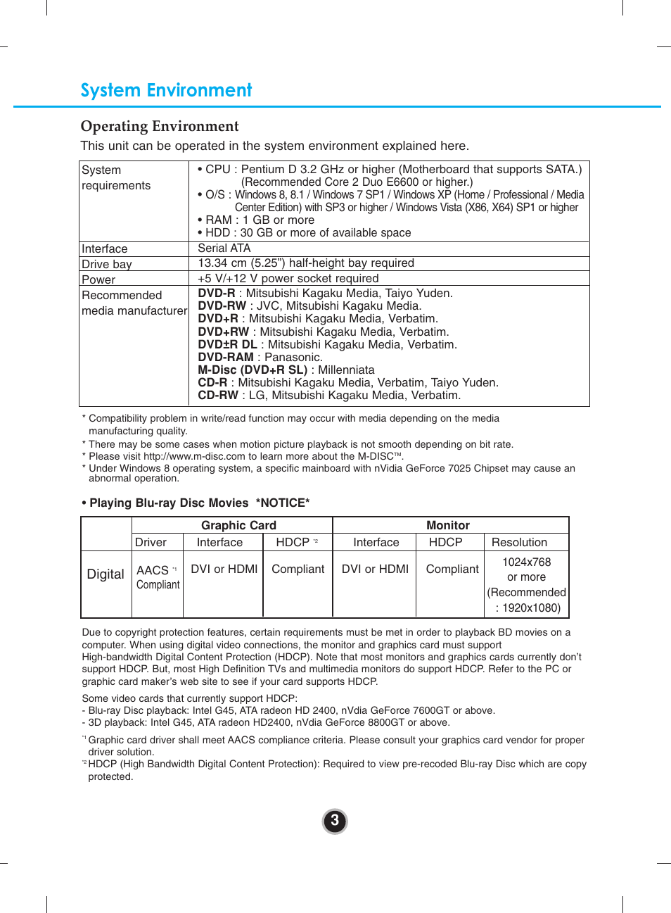 System environment, 3operating environment, Digital | LG UH12NS30 User Manual | Page 6 / 16