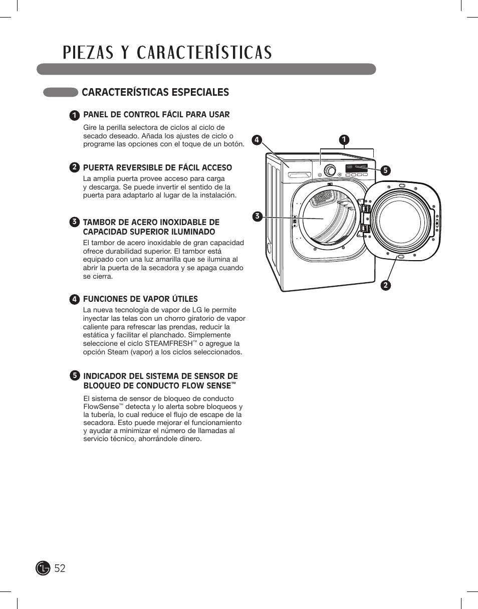 Características especiales | LG DLEX2801R User Manual | Page 52 / 132