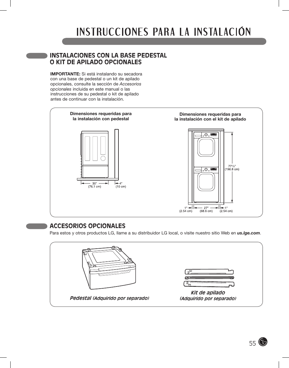 Accesorios opcionales | LG DLEX2801R User Manual | Page 55 / 132