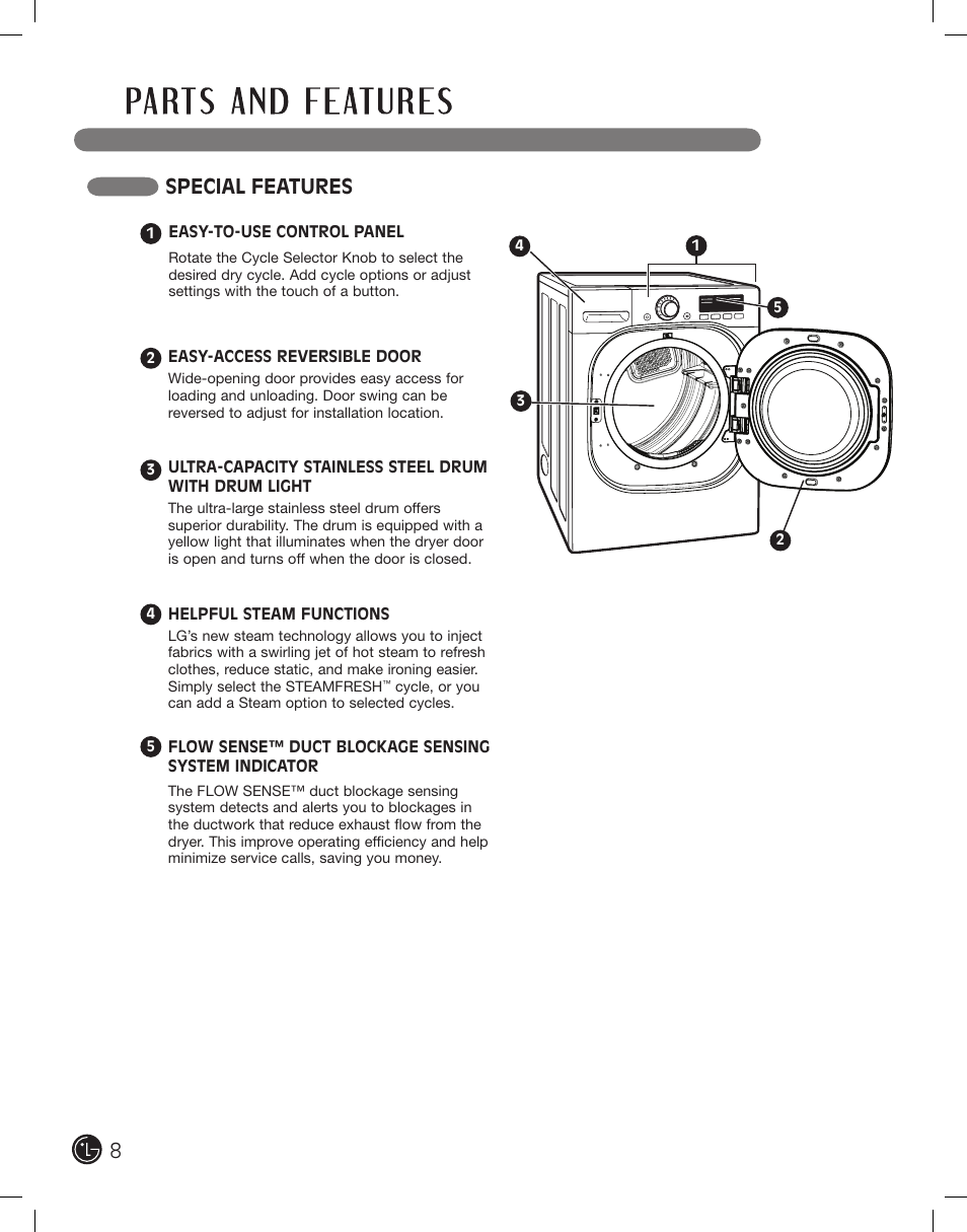 Special features | LG DLEX2801R User Manual | Page 8 / 132