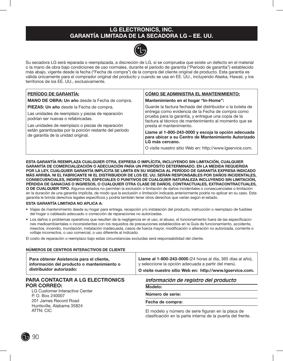 LG DLEX2801R User Manual | Page 90 / 132