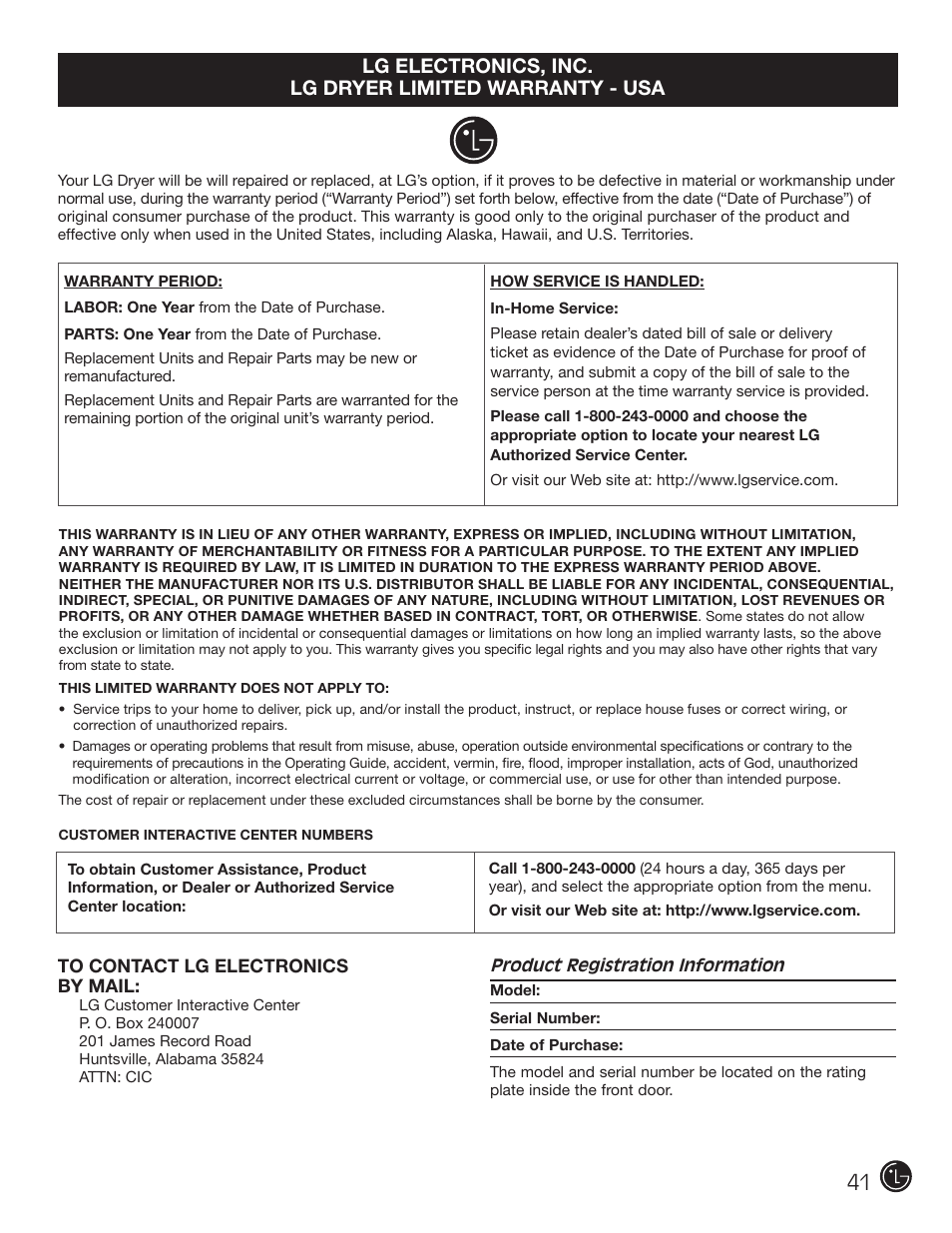 LG DLG2302W User Manual | Page 41 / 124