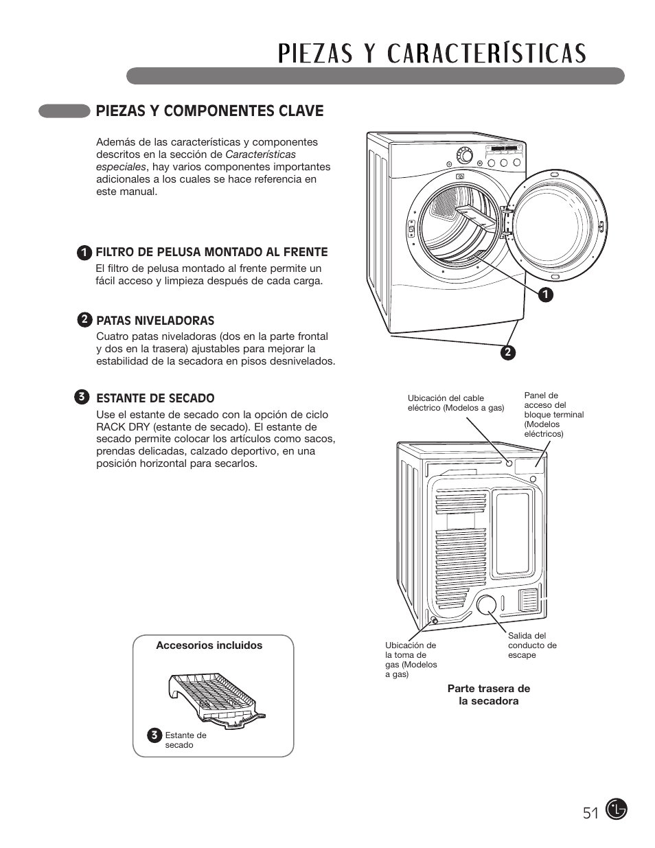 Piezas y componentes clave | LG DLG2302W User Manual | Page 51 / 124