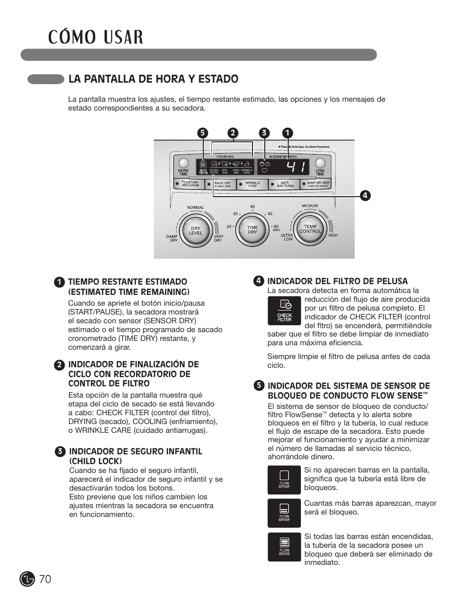 La pantalla de hora y estado | LG DLG2302W User Manual | Page 70 / 124