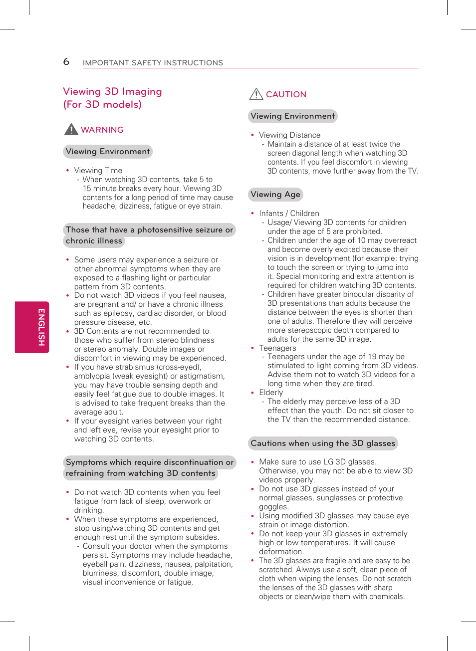 Viewing 3d imaging (for 3d models) | LG 55LB6500 User Manual | Page 6 / 40