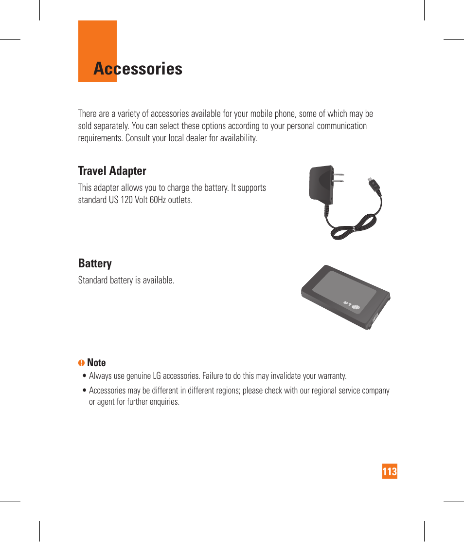 Accessories | LG GR500 User Manual | Page 117 / 298