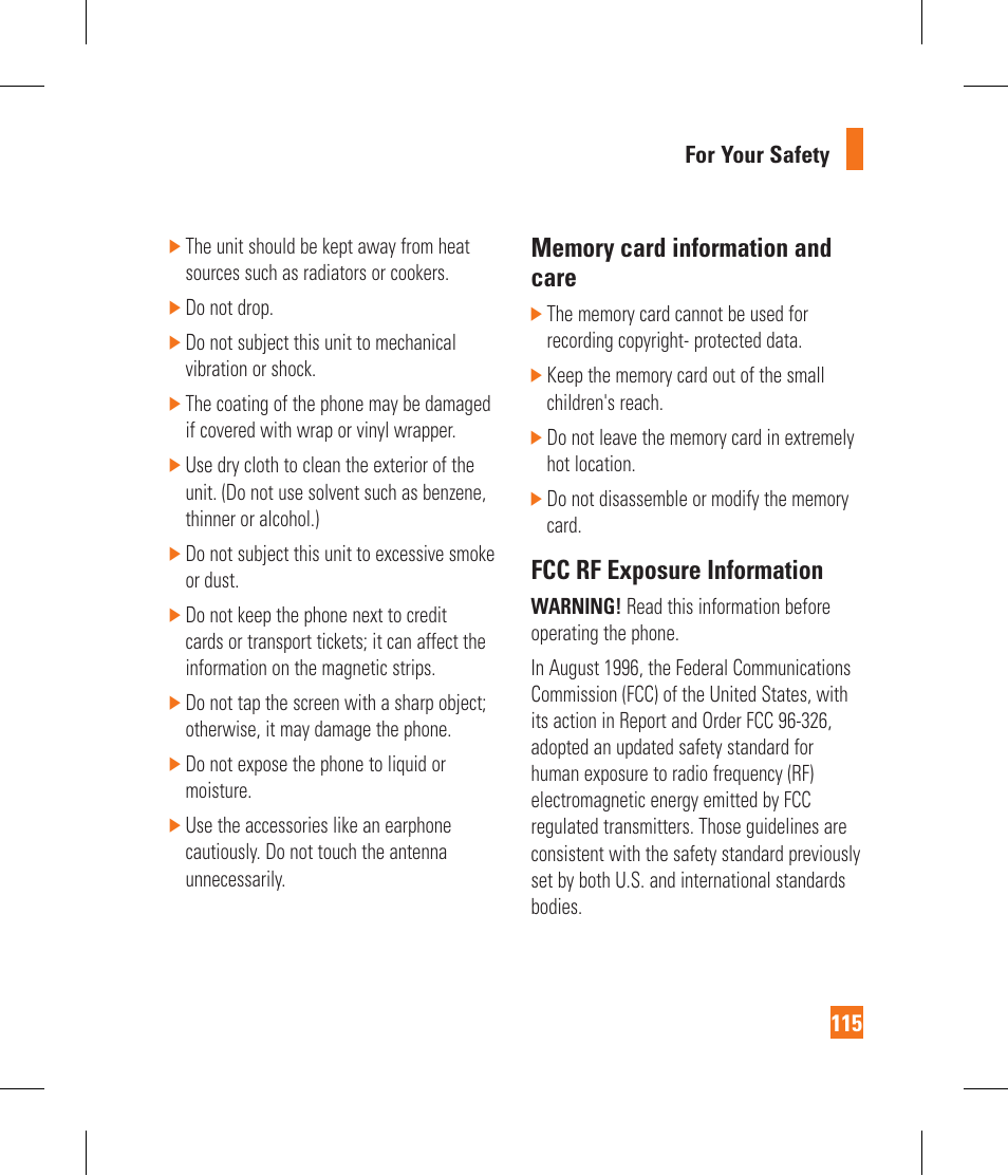 Fcc rf exposure information | LG GR500 User Manual | Page 119 / 298