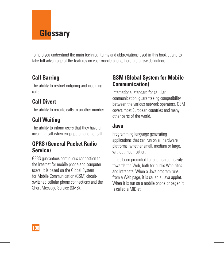 Glossary | LG GR500 User Manual | Page 140 / 298