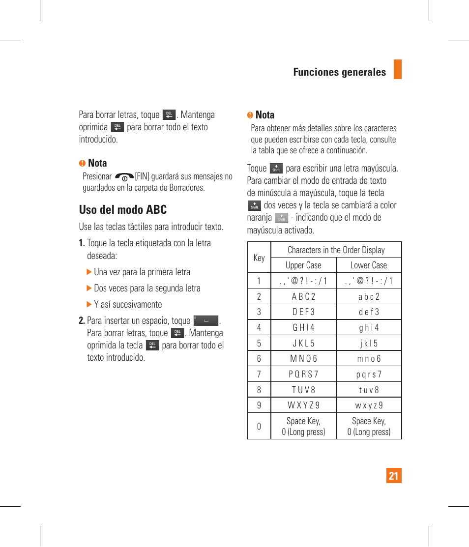 Uso del modo abc | LG GR500 User Manual | Page 169 / 298