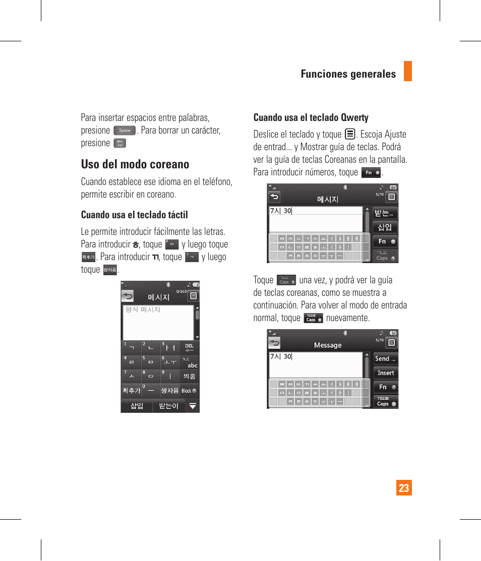 Uso del modo coreano | LG GR500 User Manual | Page 171 / 298