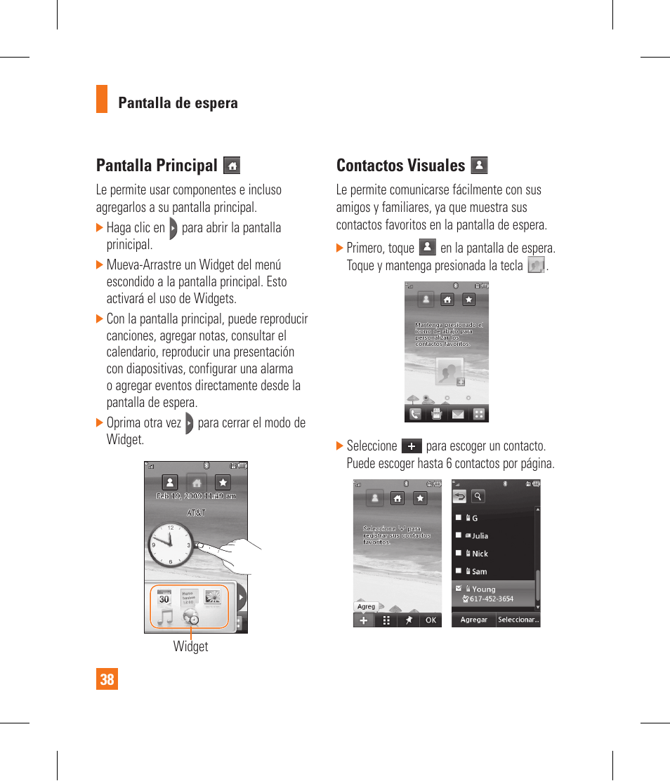 Pantalla principal, Contactos visuales | LG GR500 User Manual | Page 186 / 298
