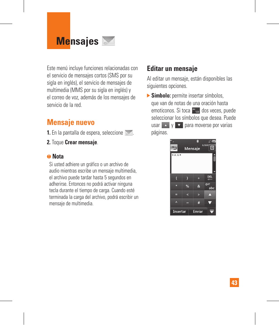 Mensajes, Mensaje nuevo, Editar un mensaje | LG GR500 User Manual | Page 191 / 298