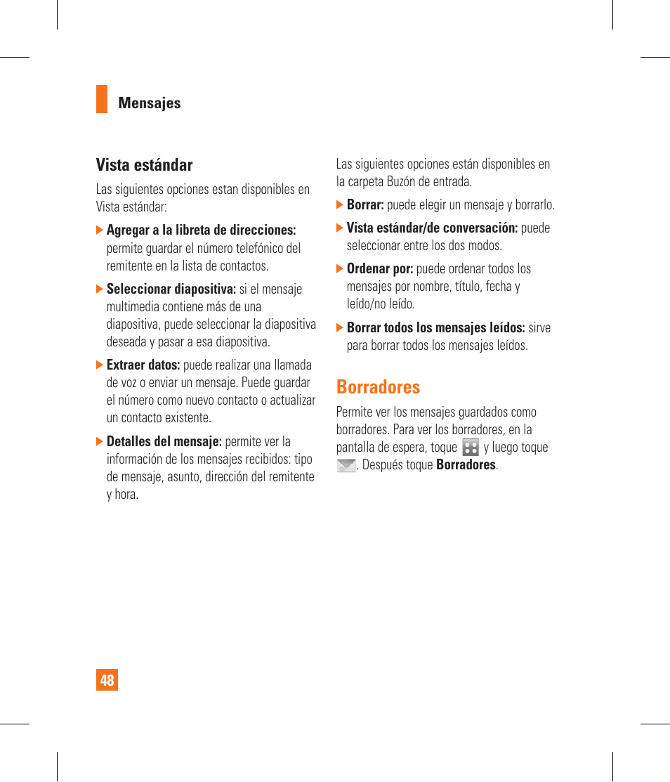 Borradores, Vista estándar | LG GR500 User Manual | Page 196 / 298