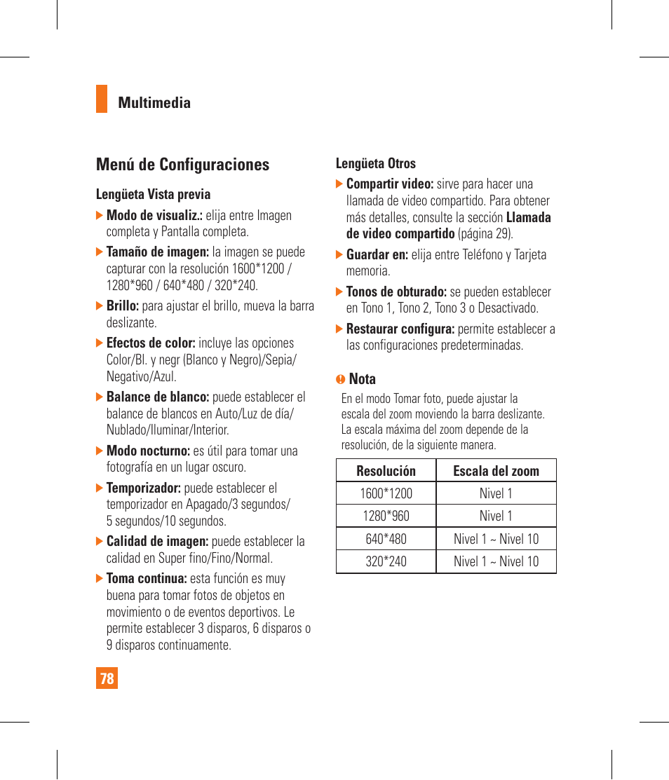 Menú de configuraciones | LG GR500 User Manual | Page 226 / 298