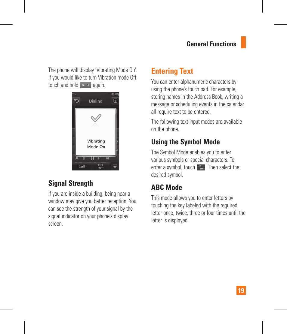Entering text | LG GR500 User Manual | Page 23 / 298