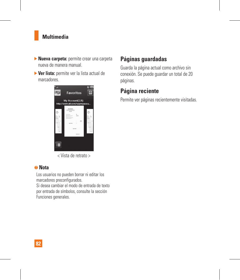 Páginas guardadas, Página reciente | LG GR500 User Manual | Page 230 / 298