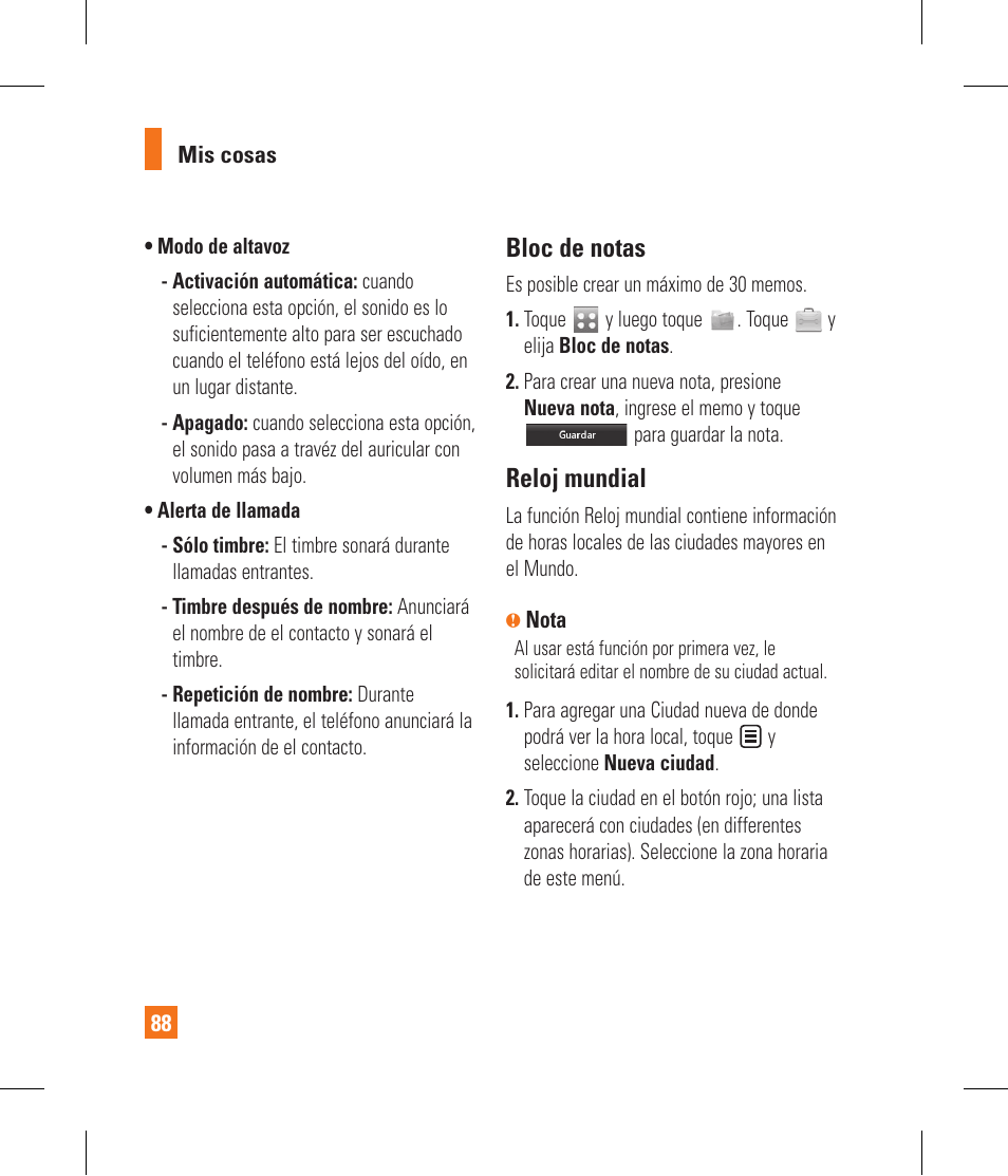 Bloc de notas, Reloj mundial | LG GR500 User Manual | Page 236 / 298