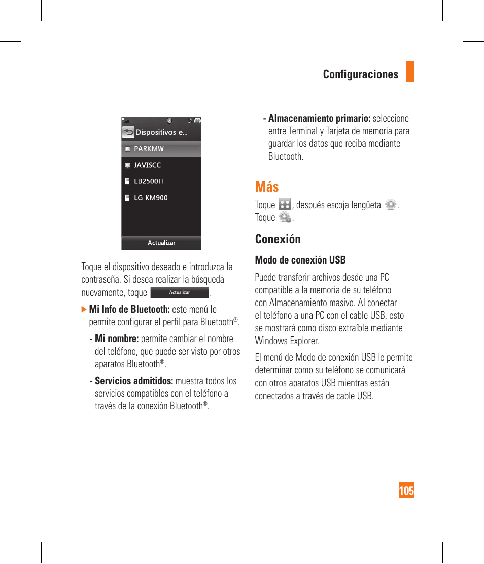 Conexión | LG GR500 User Manual | Page 253 / 298