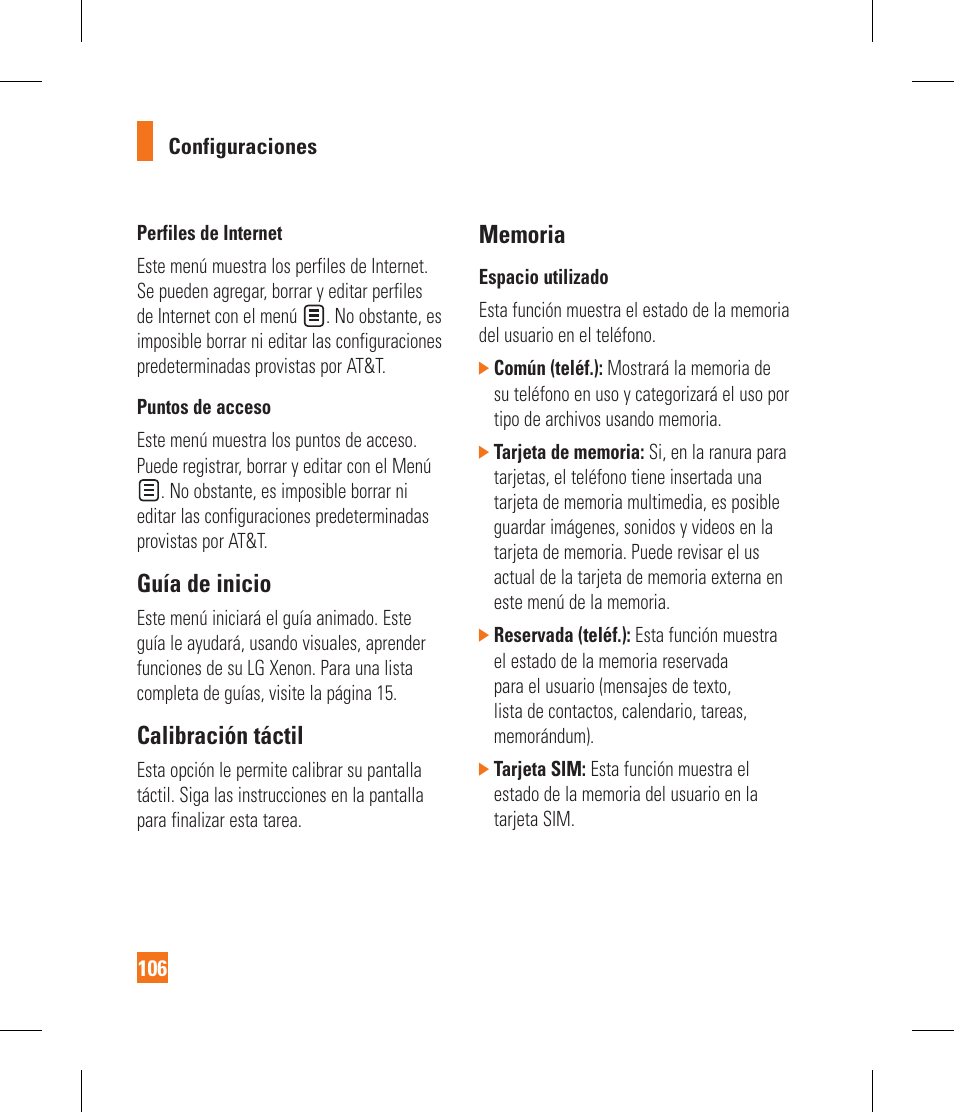 Guía de inicio, Calibración táctil | LG GR500 User Manual | Page 254 / 298