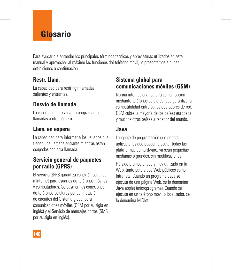 Glosario | LG GR500 User Manual | Page 288 / 298