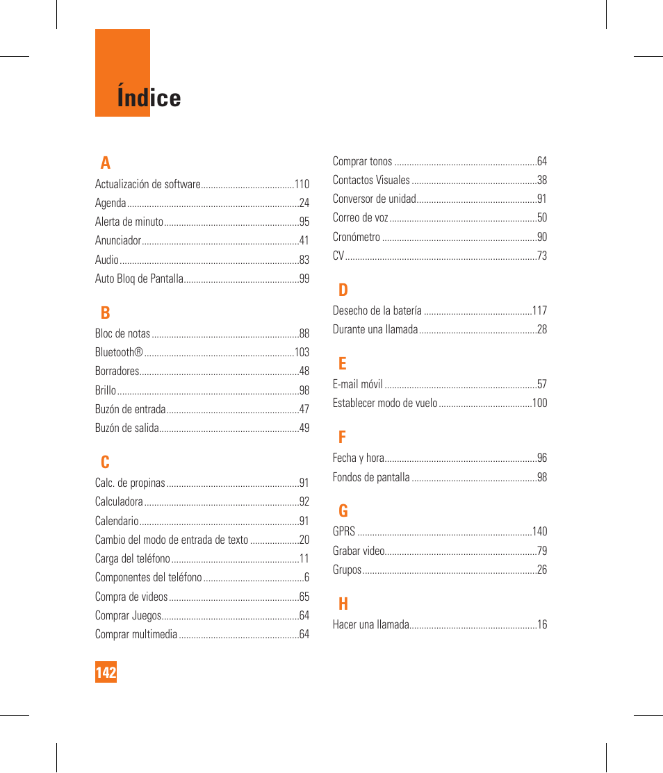 Índice | LG GR500 User Manual | Page 290 / 298