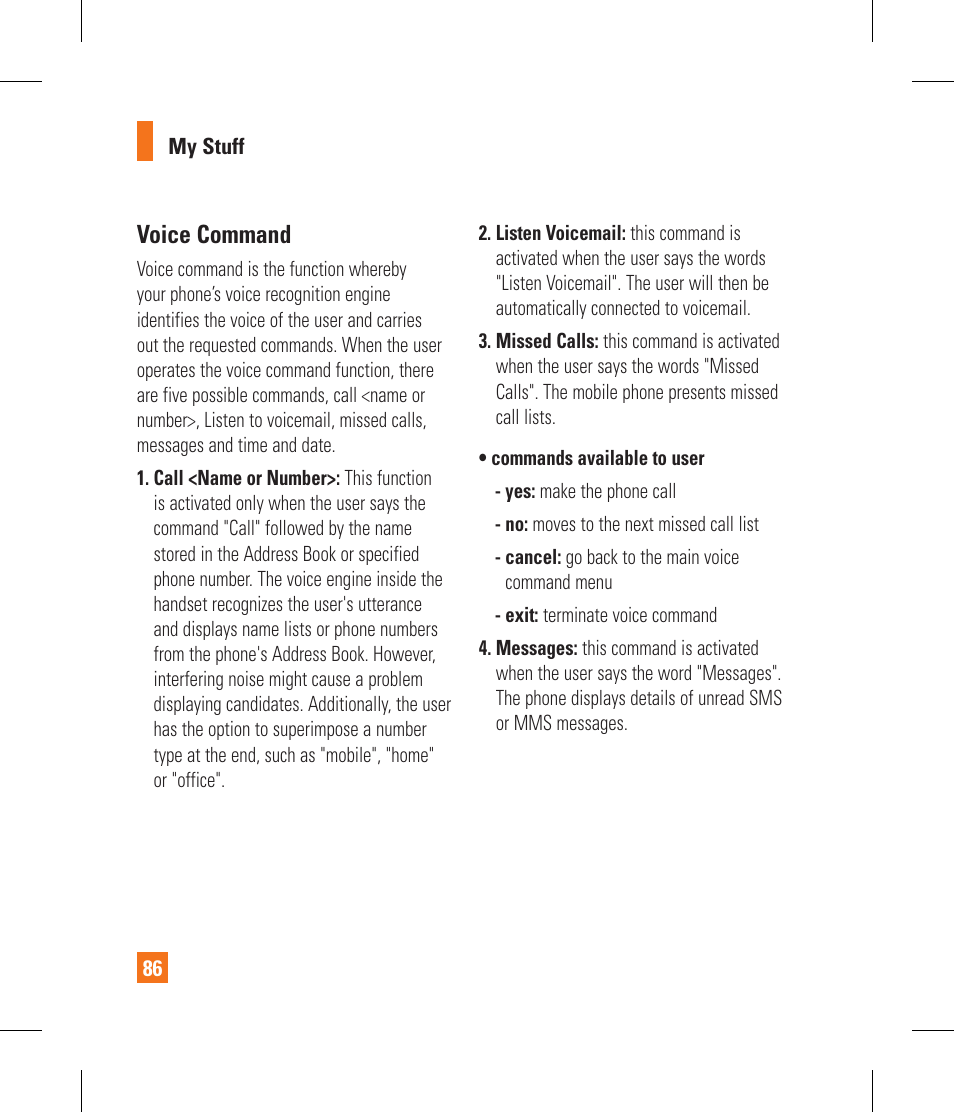 Voice command | LG GR500 User Manual | Page 90 / 298