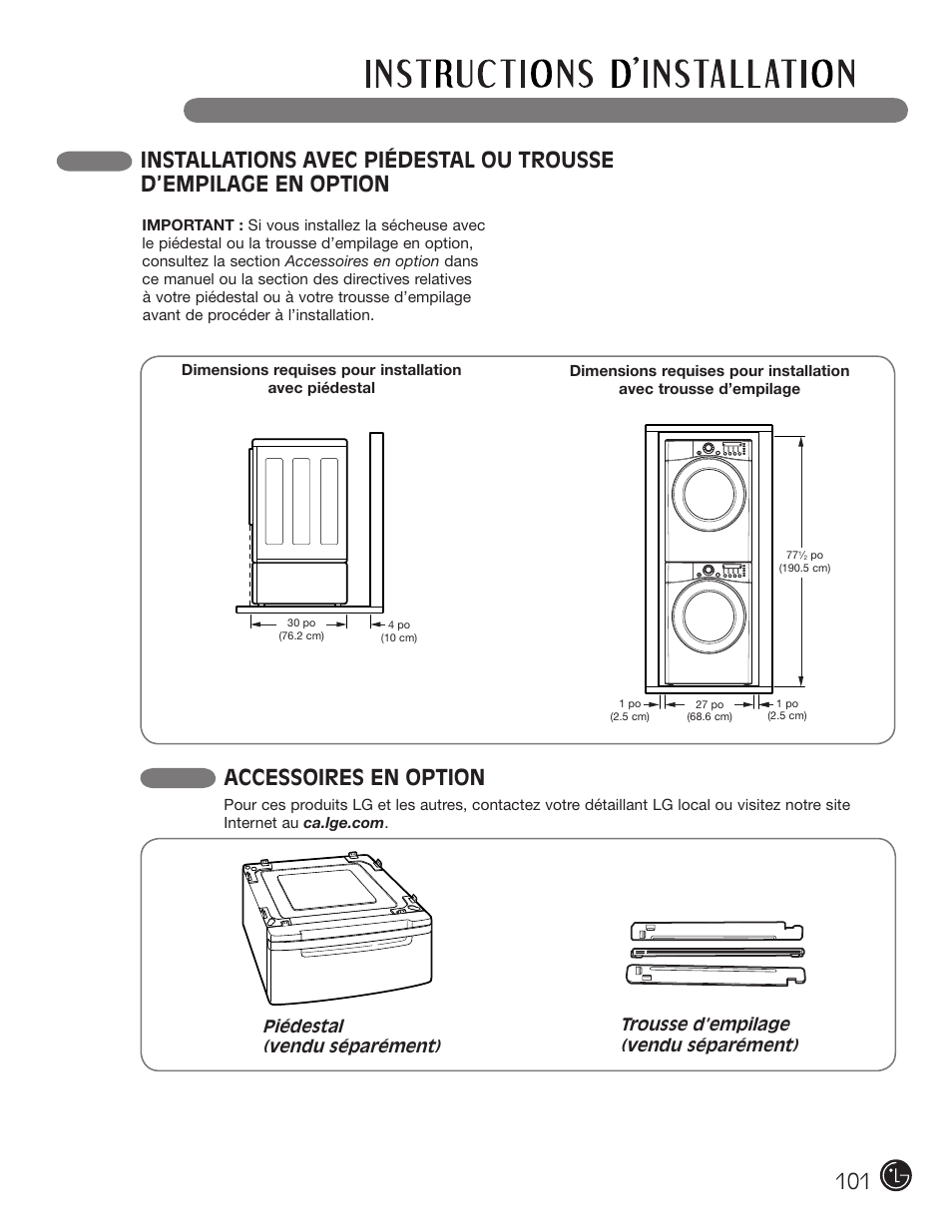 Accessoires en option | LG DLGX2902V User Manual | Page 101 / 136