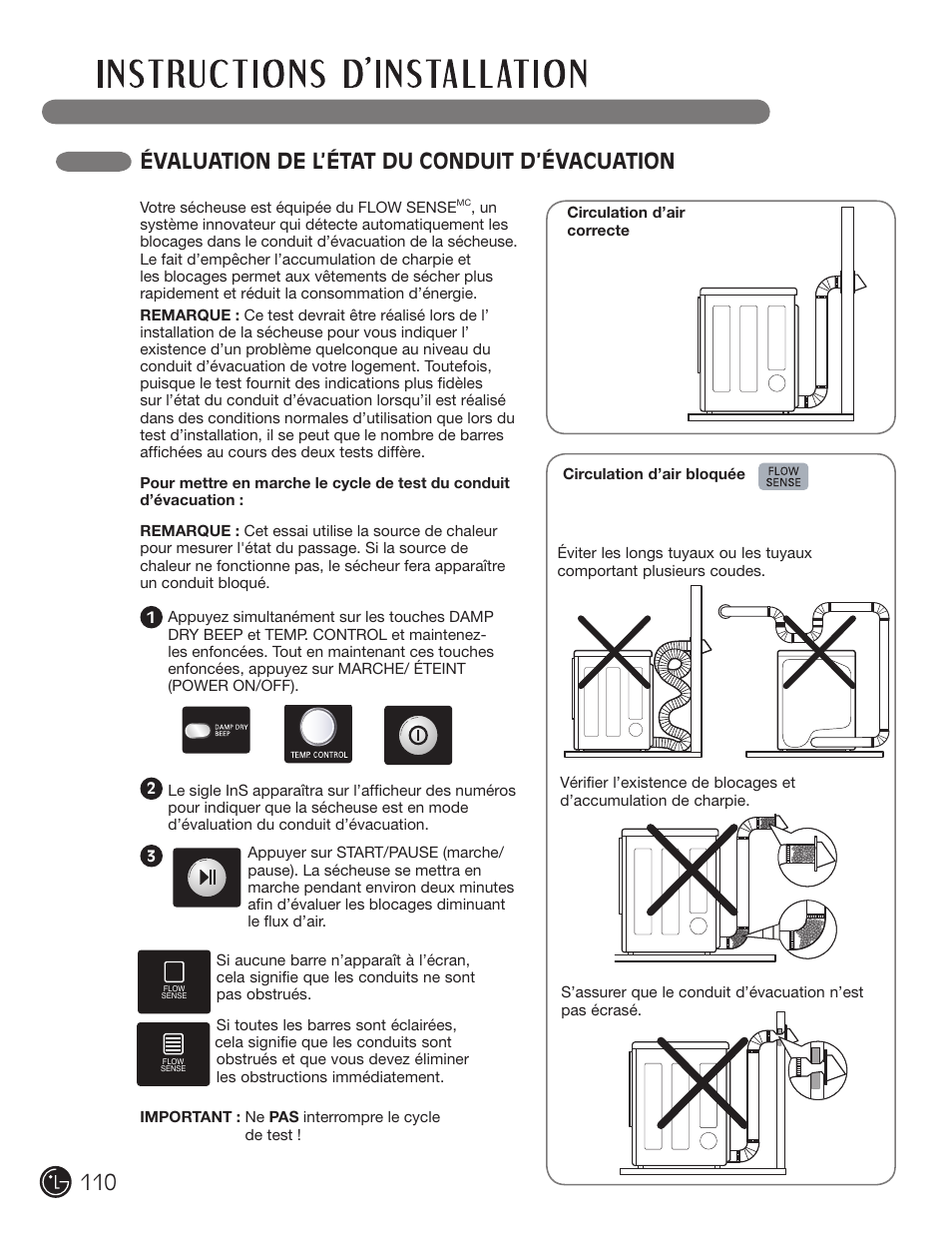 Évaluation de l’état du conduit d’évacuation | LG DLGX2902V User Manual | Page 110 / 136