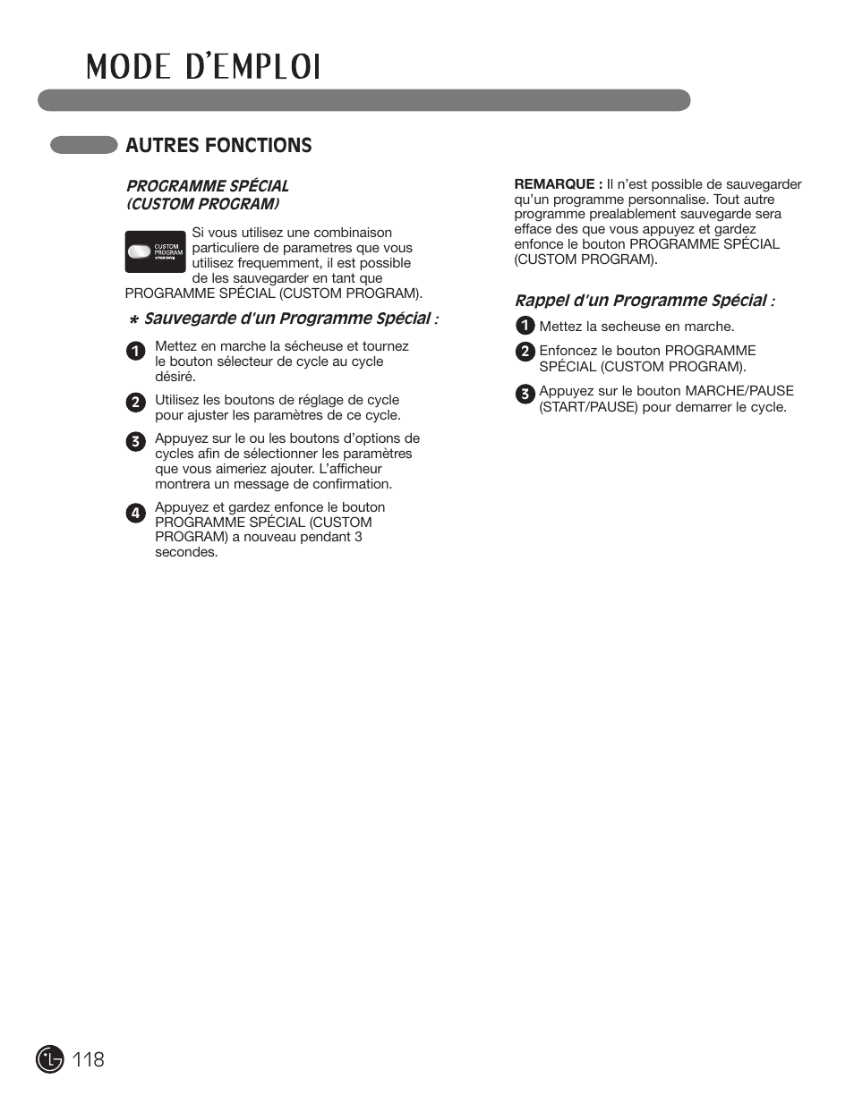 Autres fonctions | LG DLGX2902V User Manual | Page 118 / 136