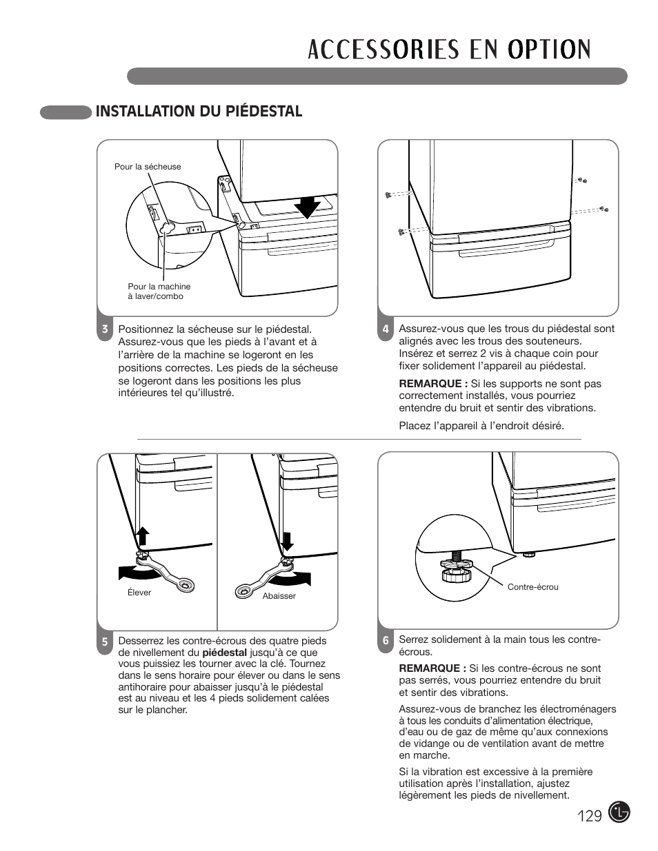 Installation du piédestal 129 | LG DLGX2902V User Manual | Page 129 / 136