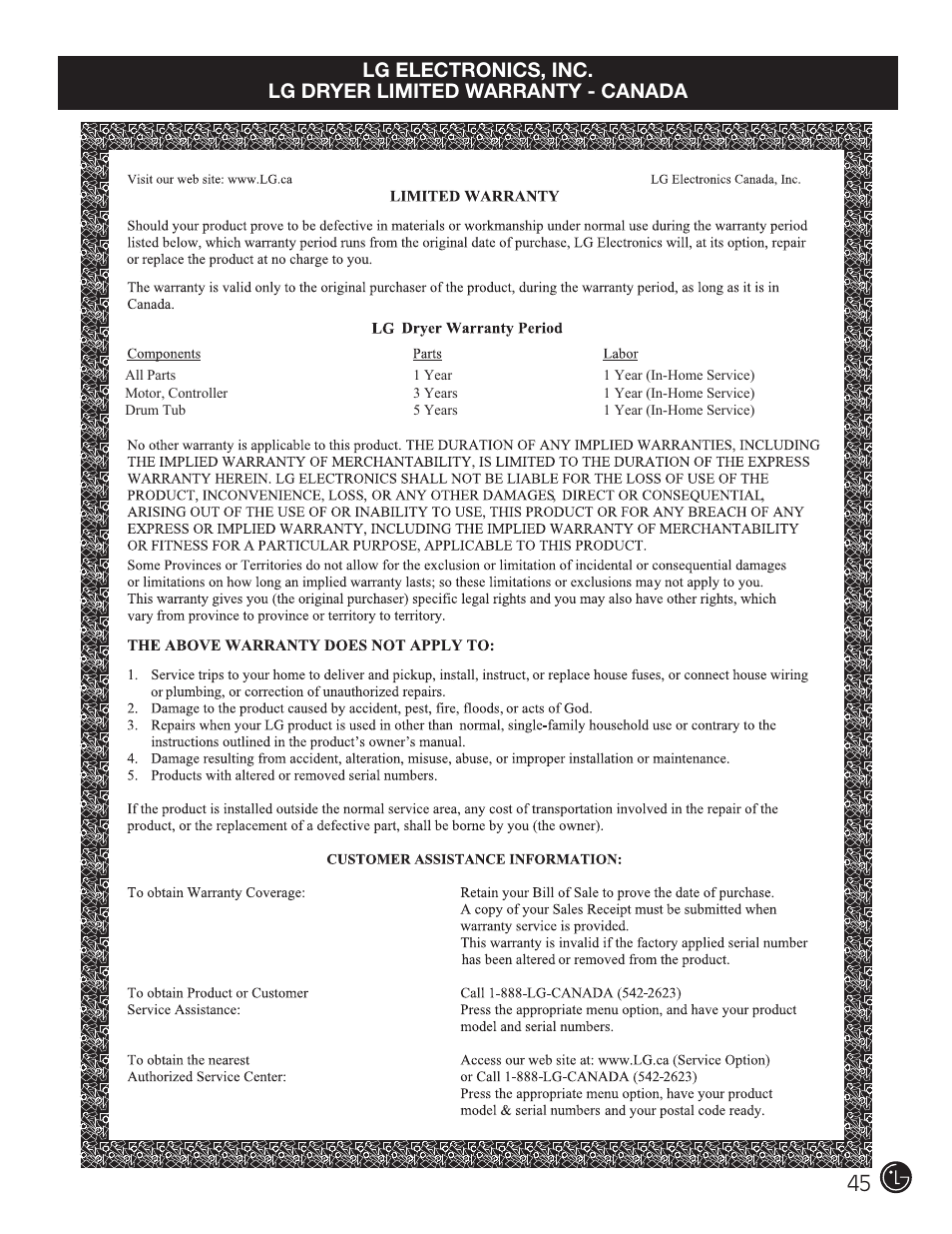 LG DLGX2902V User Manual | Page 45 / 136