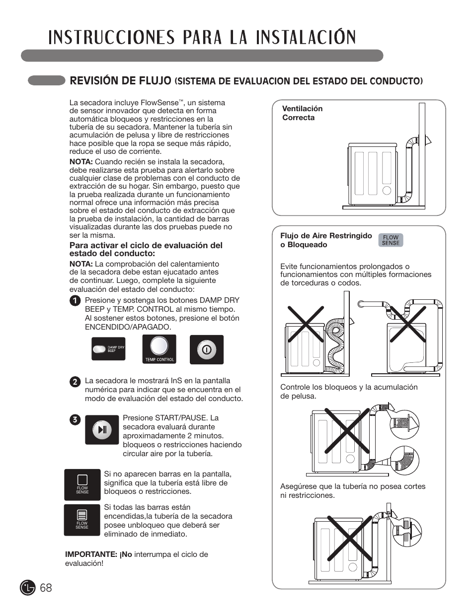 Revisión de flujo, Sistema de evaluacion del estado del conducto) | LG DLGX2902V User Manual | Page 68 / 136