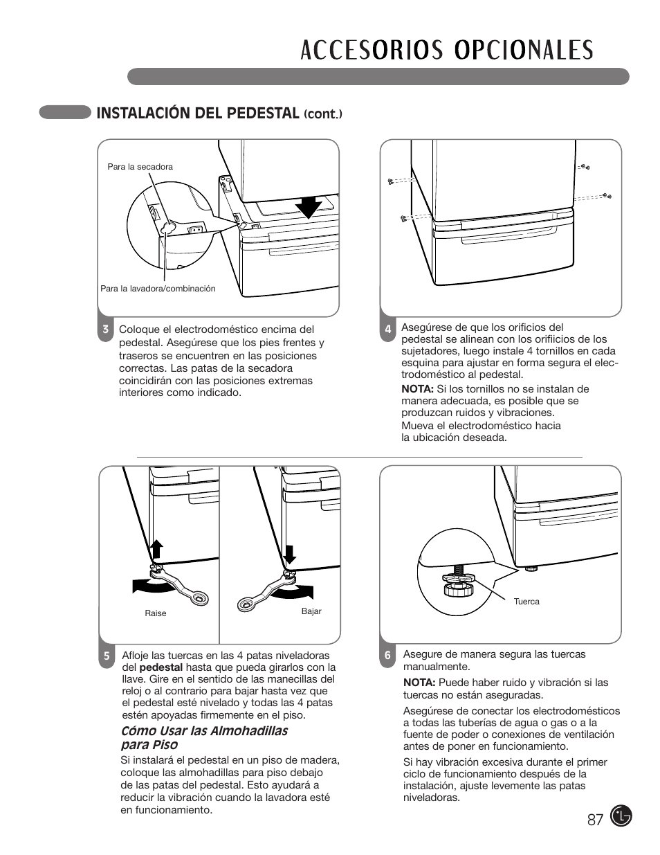 Instalación del pedestal | LG DLGX2902V User Manual | Page 87 / 136