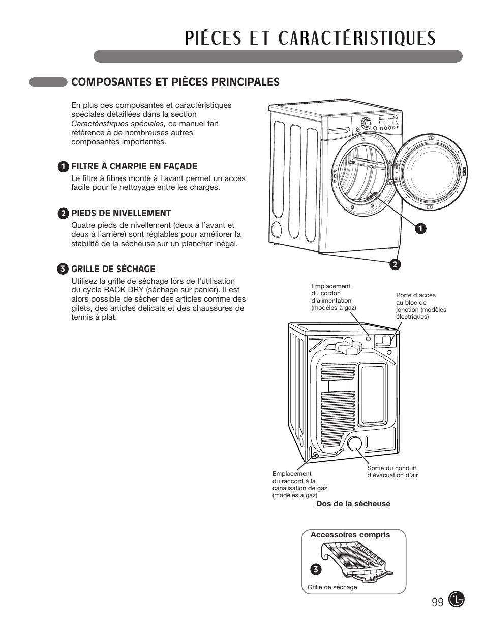 Composantes et pièces principales | LG DLGX2902V User Manual | Page 99 / 136