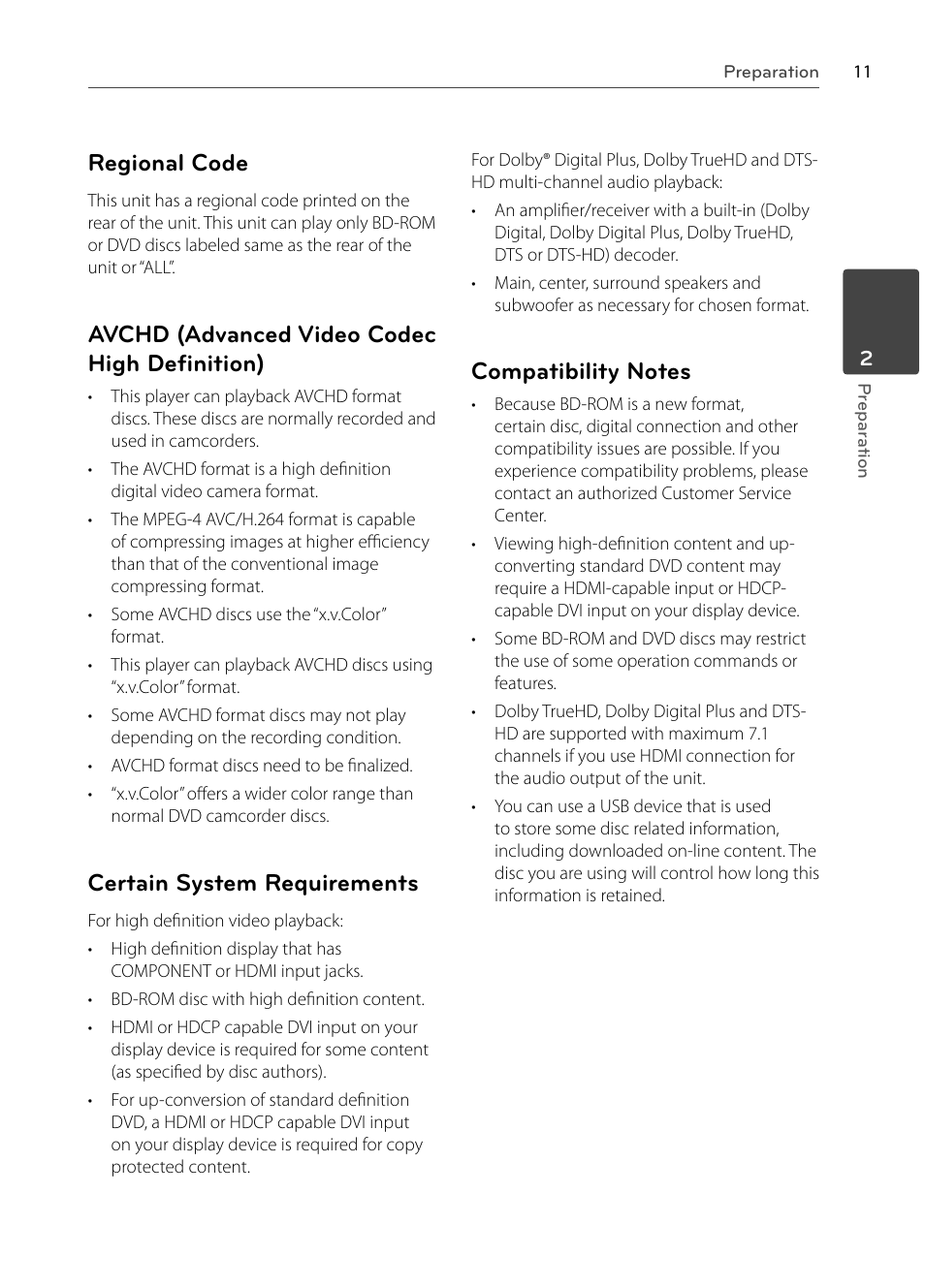Regional code, Avchd (advanced video codec high deﬁ nition), Certain system requirements | LG BX585 User Manual | Page 10 / 92
