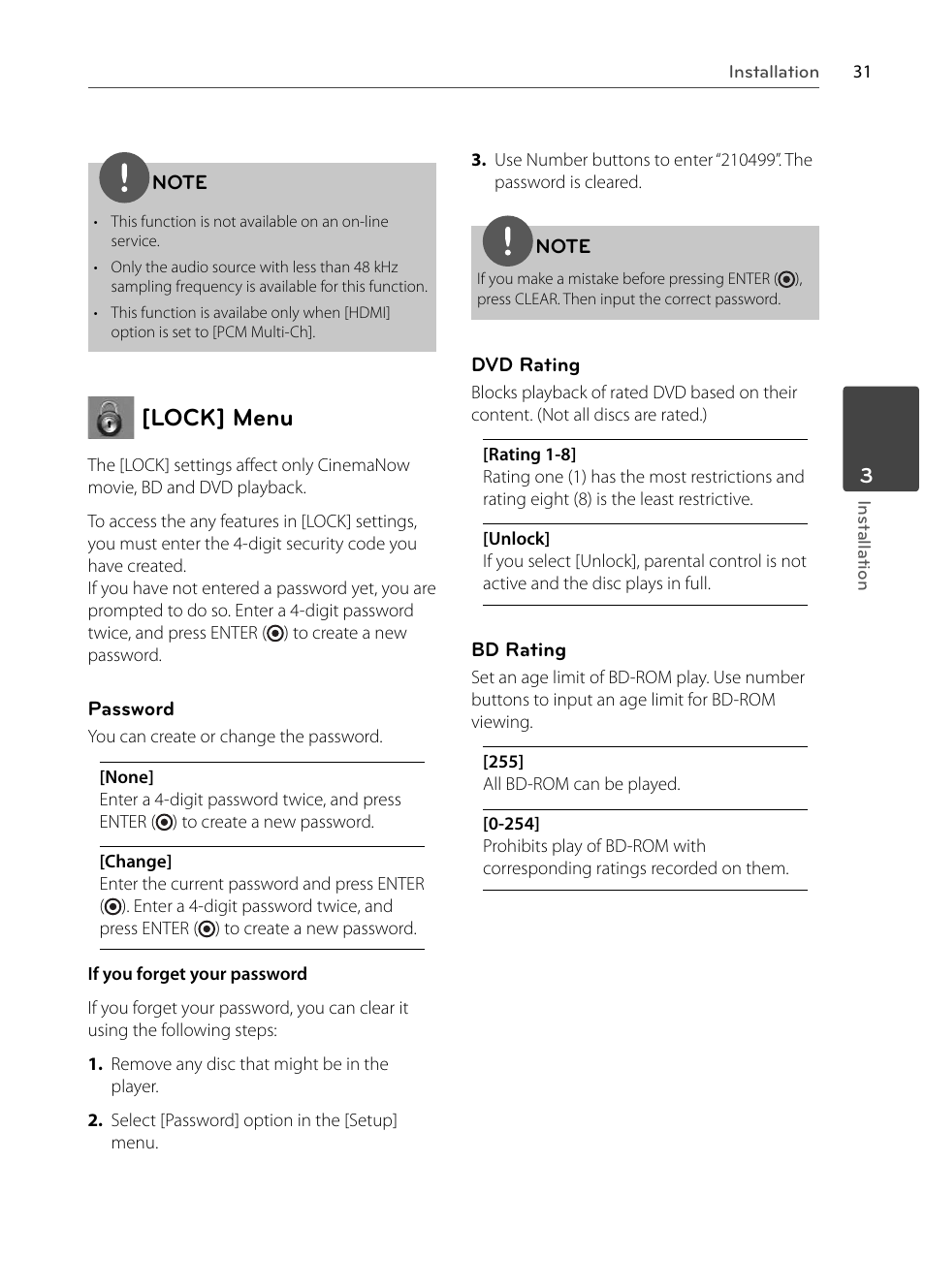 Lock] menu | LG BX585 User Manual | Page 30 / 92