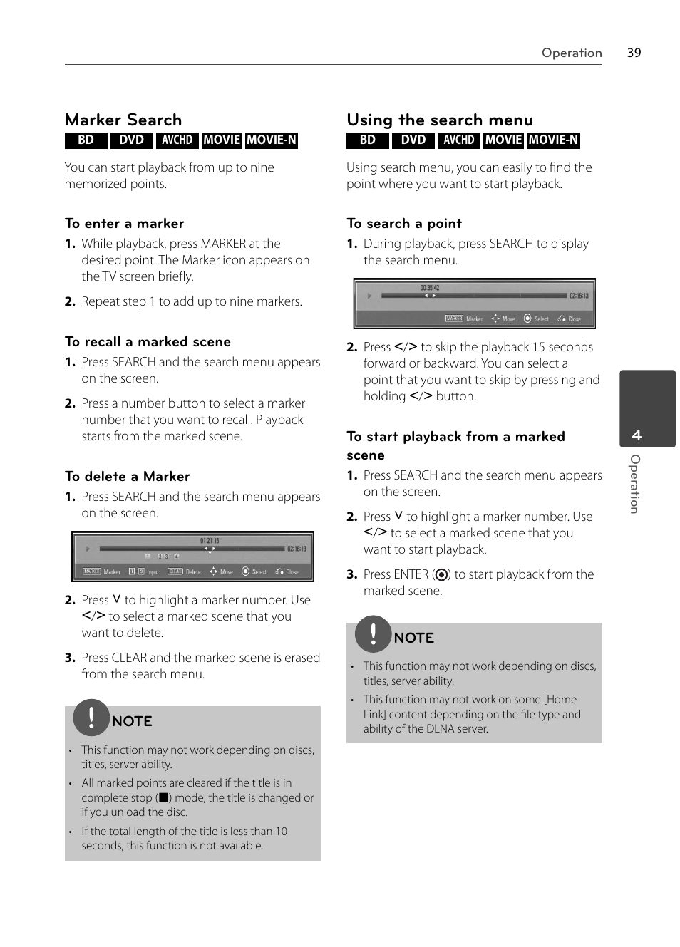 Marker search, Using the search menu | LG BX585 User Manual | Page 38 / 92