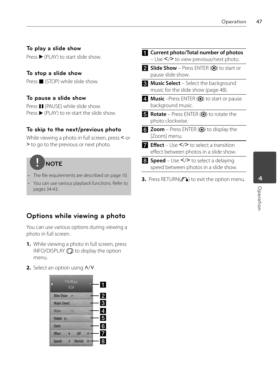 Options while viewing a photo | LG BX585 User Manual | Page 46 / 92