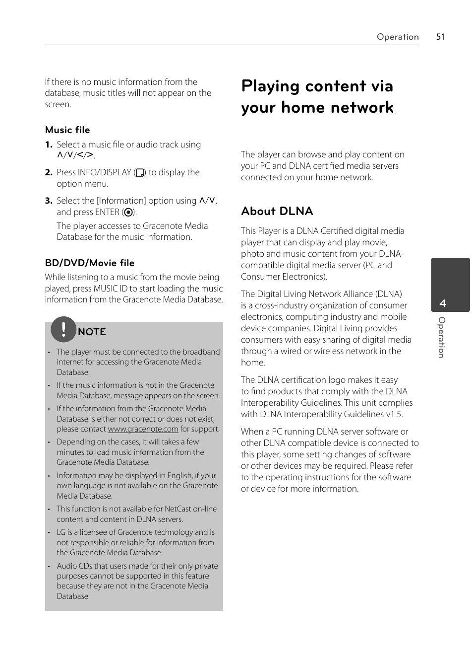 Playing content via your home network, About dlna | LG BX585 User Manual | Page 50 / 92