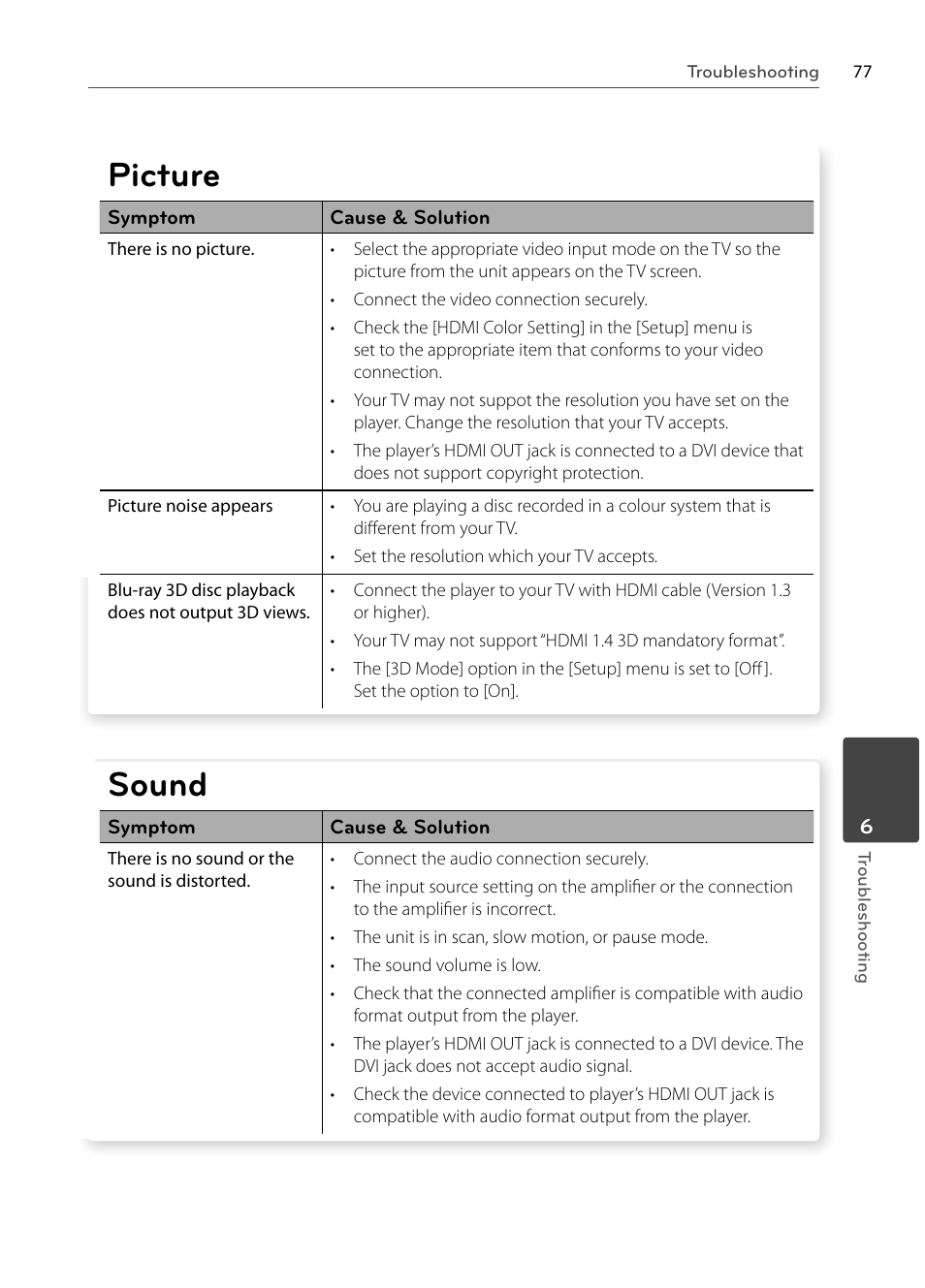 Picture, Sound | LG BX585 User Manual | Page 76 / 92