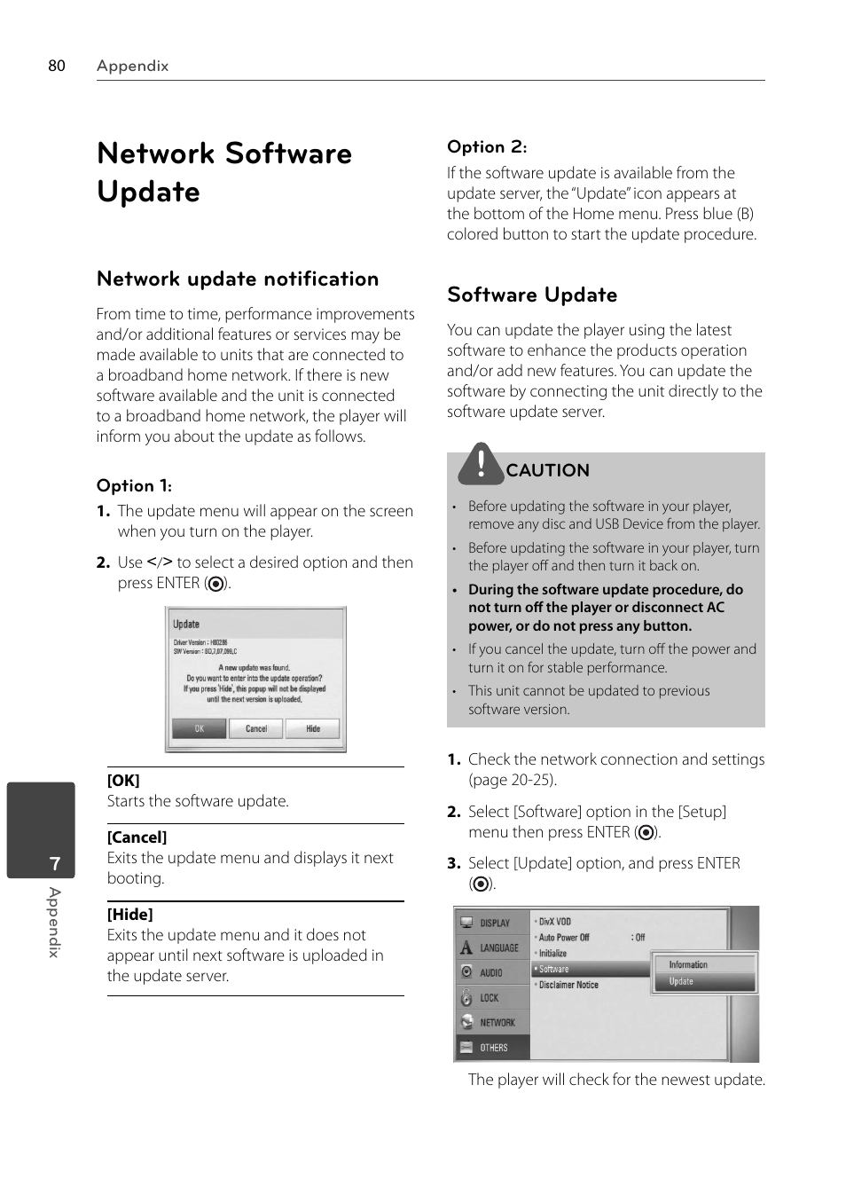 Network software update, Network update notiﬁ cation, Software update | LG BX585 User Manual | Page 79 / 92
