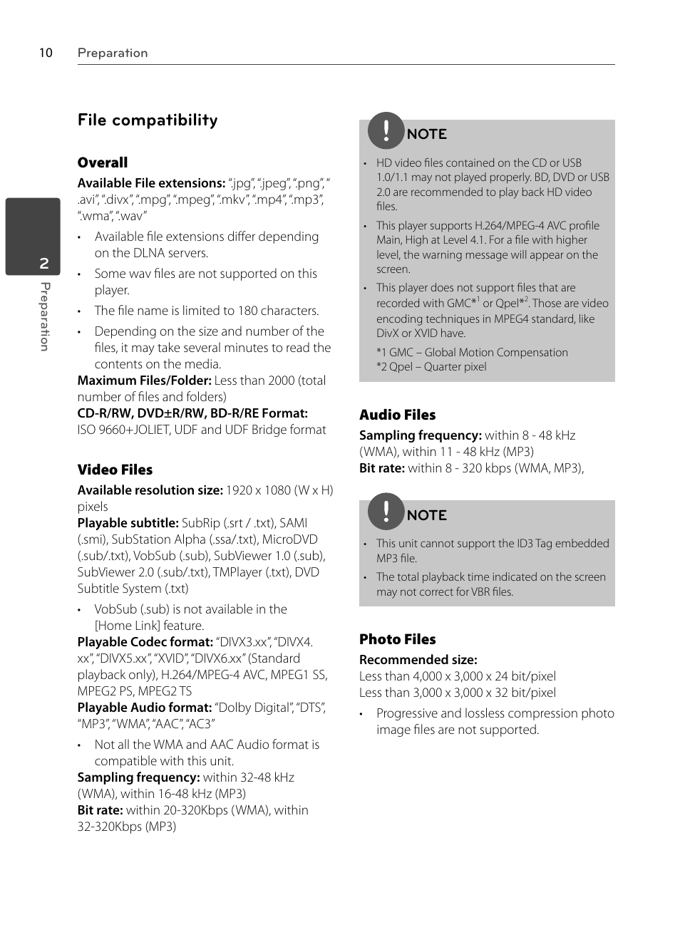 File compatibility | LG BX585 User Manual | Page 9 / 92