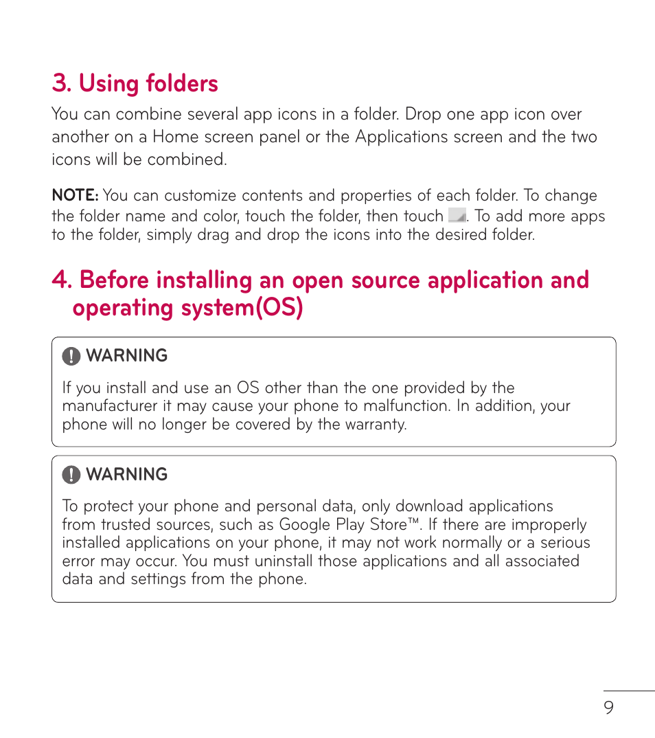Using folders | LG LGL86C User Manual | Page 10 / 89