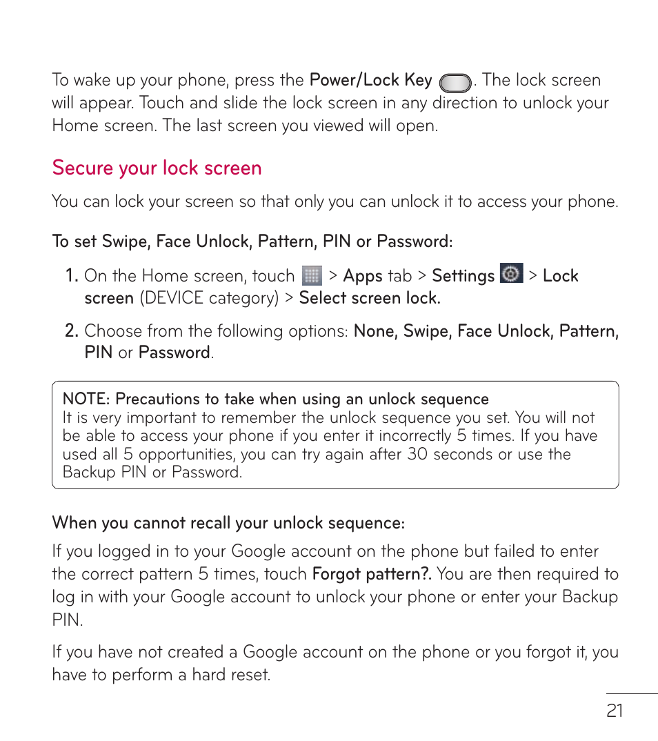 Secure your lock screen | LG LGL86C User Manual | Page 22 / 89