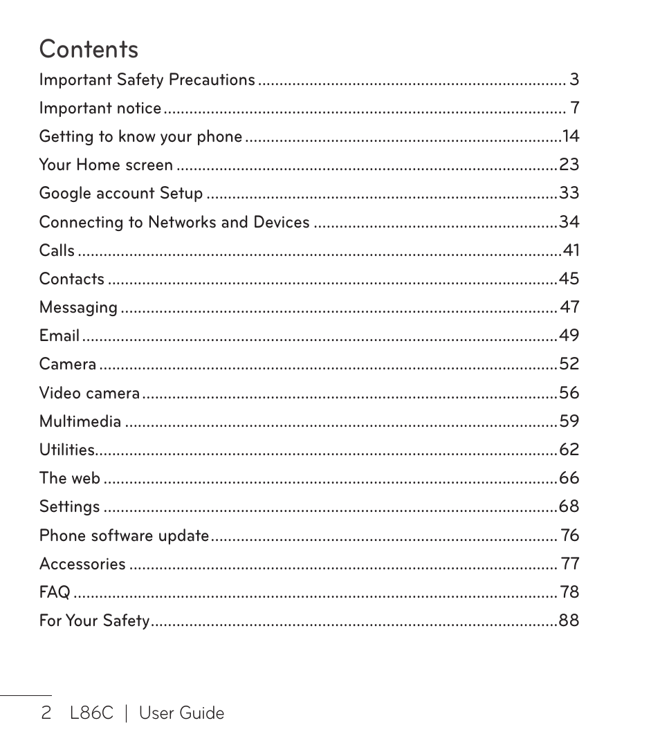 LG LGL86C User Manual | Page 3 / 89