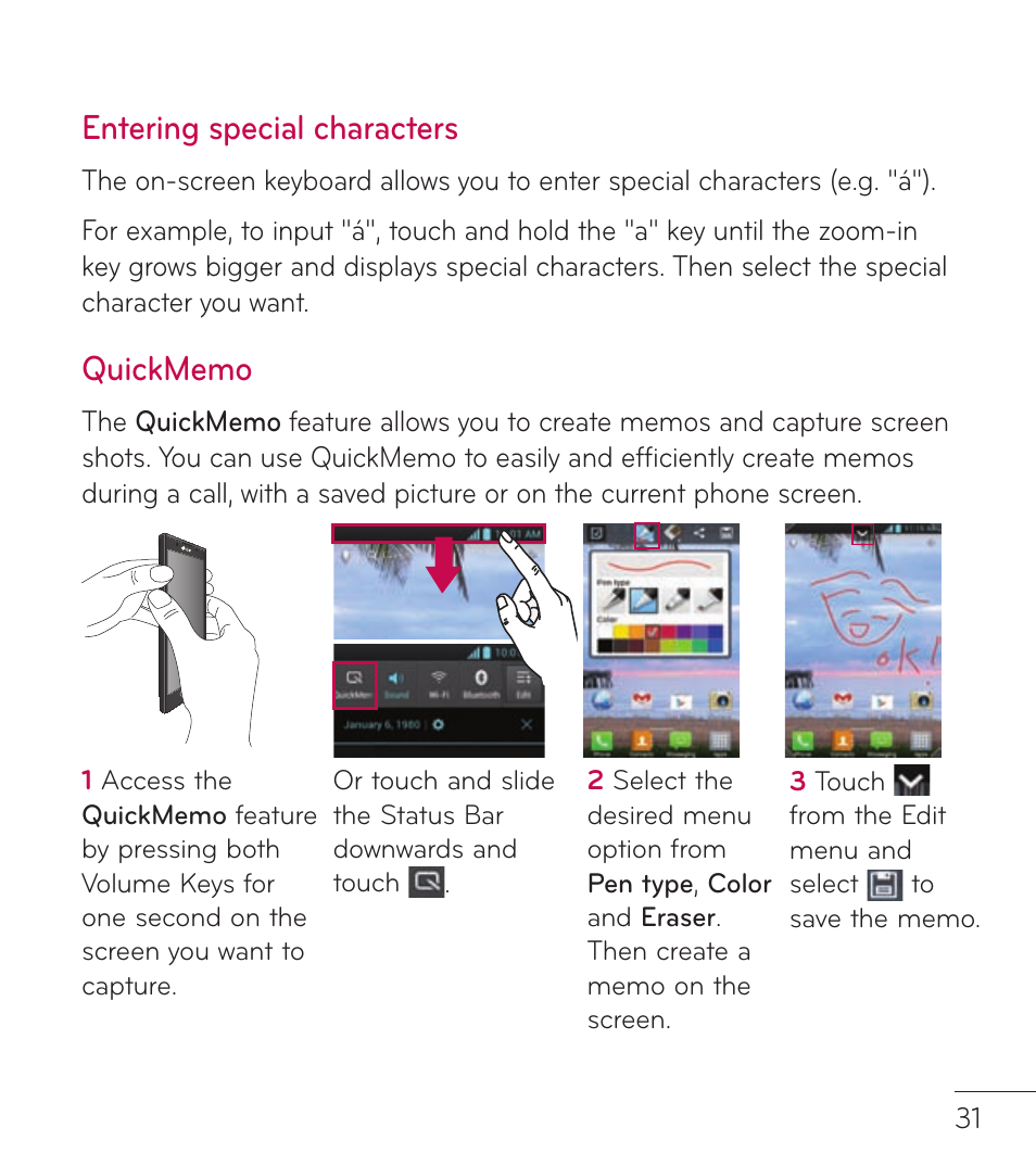 Entering special characters | LG LGL86C User Manual | Page 32 / 89