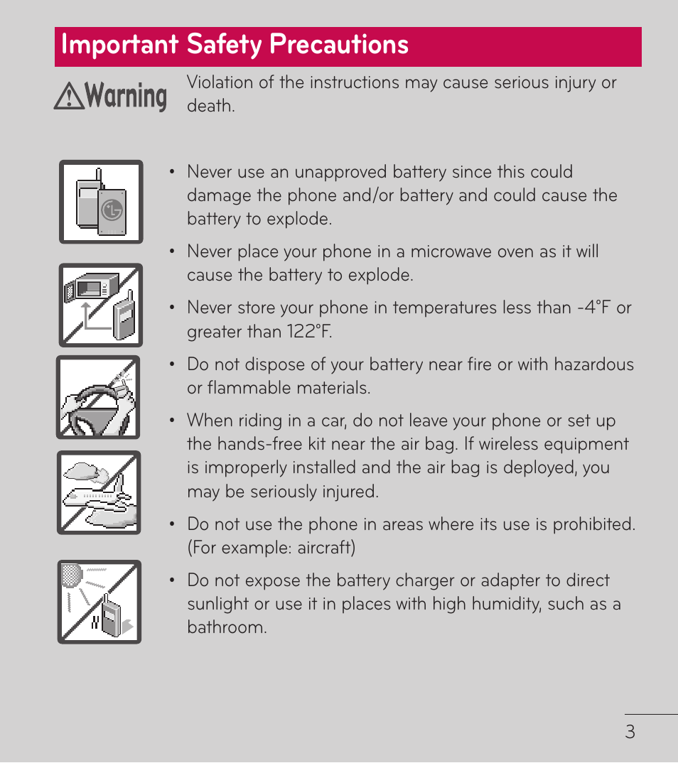 Important safety precautions, Caution | LG LGL86C User Manual | Page 4 / 89