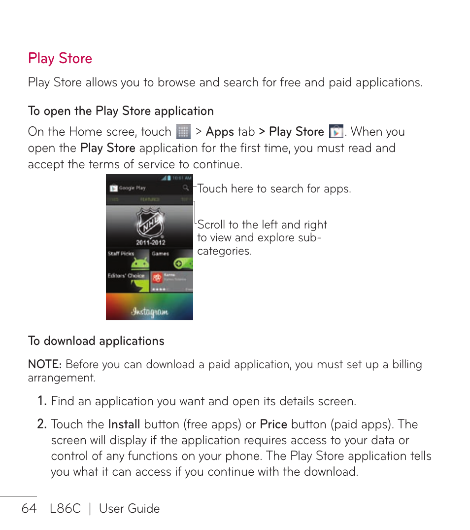 Play store | LG LGL86C User Manual | Page 65 / 89